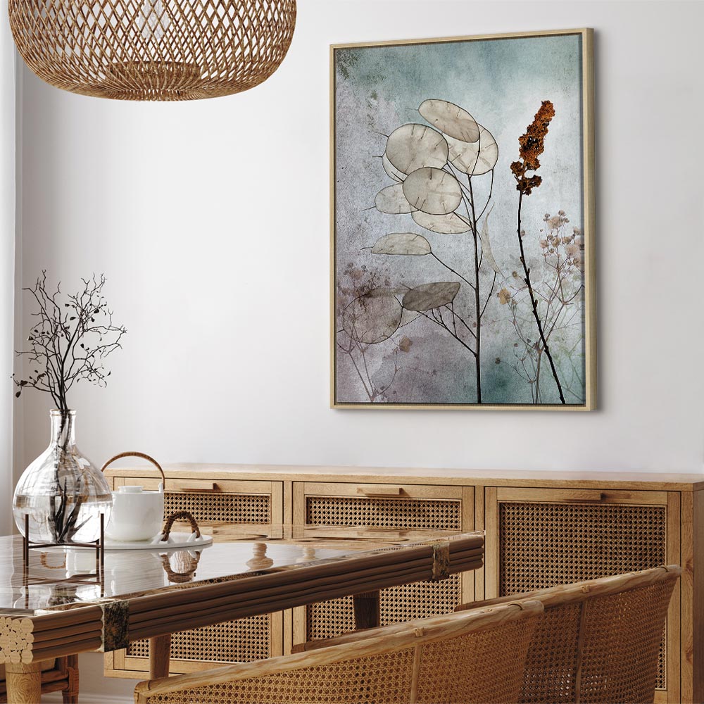 Foggy Lunaria Floral Vertical Canvas Print