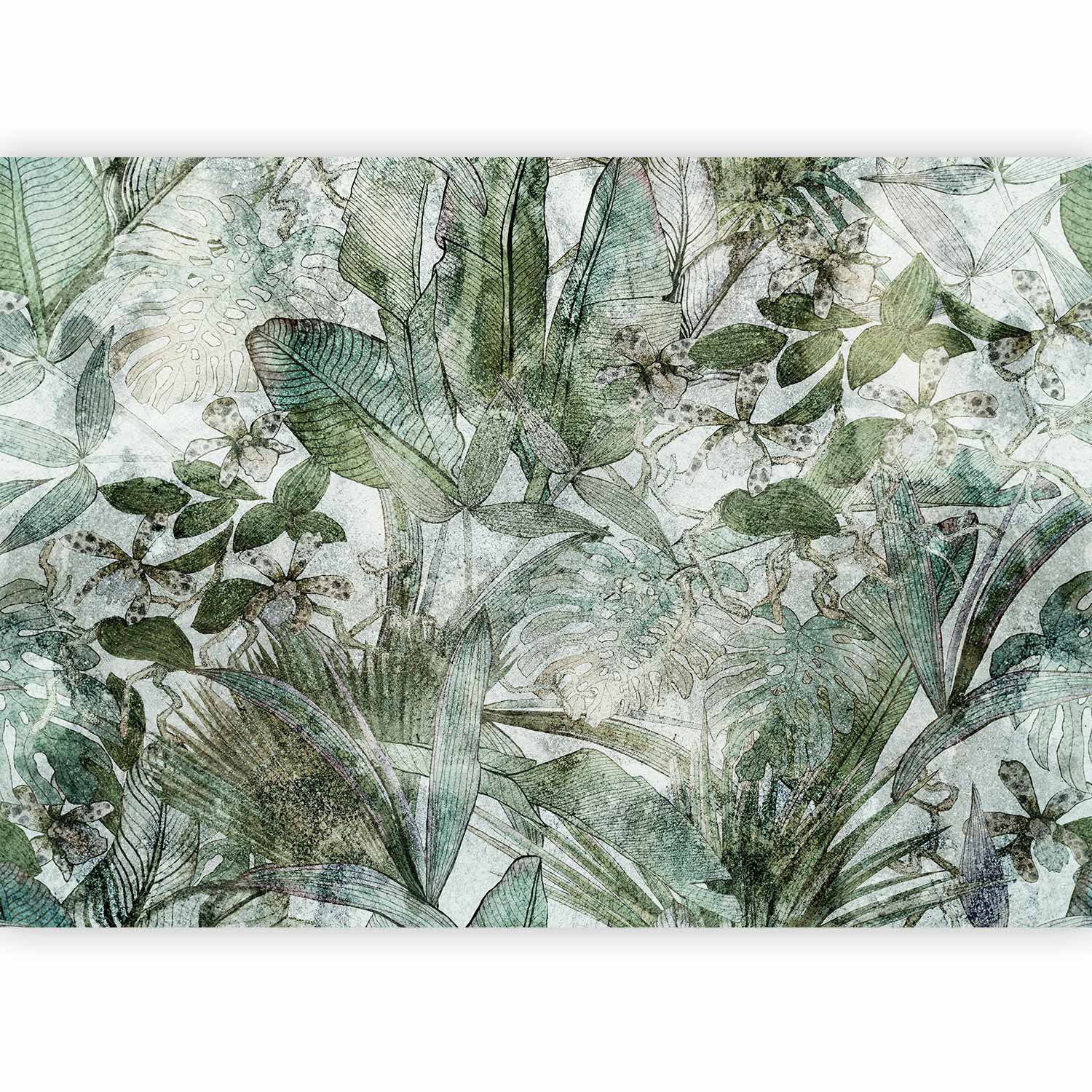 Dewy Green Leaves Nature Wall Mural