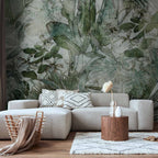 Dewy Green Leaves Nature Wall Mural