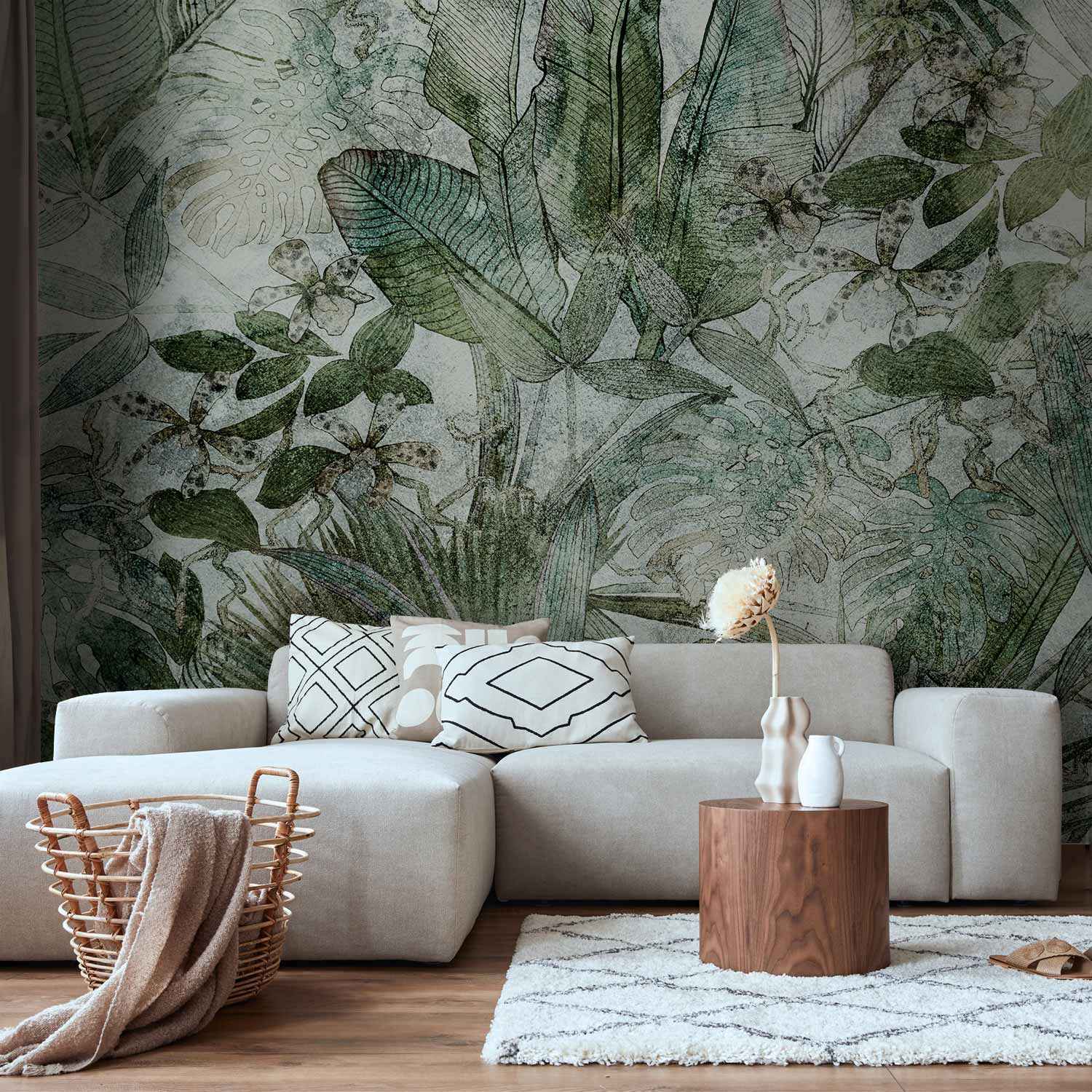 Dewy Green Leaves Nature Wall Mural