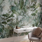 Dewy Green Leaves Nature Wall Mural