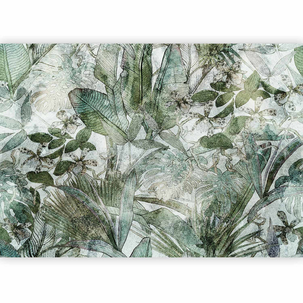 Dewy Green Leaves Nature Wall Mural