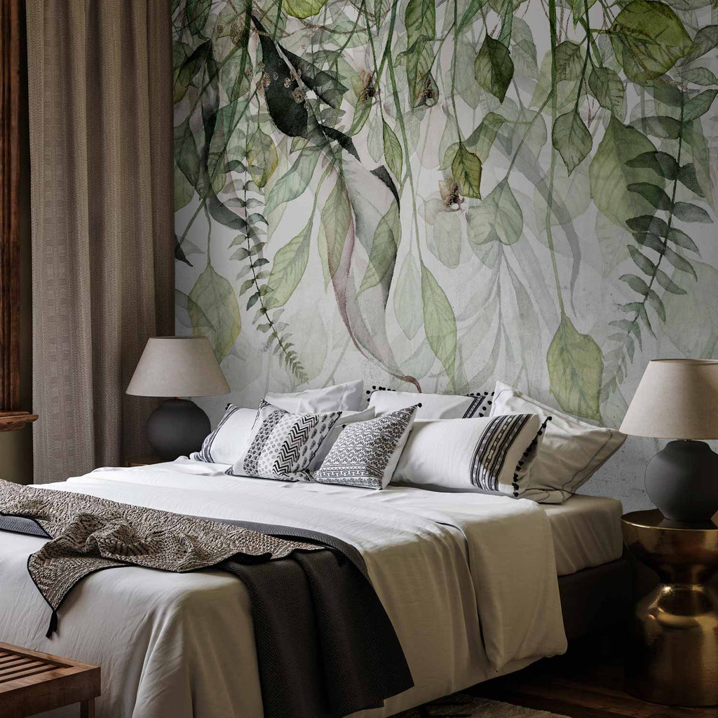 Windblown Green Leaves Nature Wall Mural