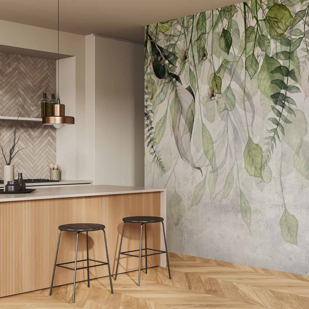 Windblown Green Leaves Nature Wall Mural