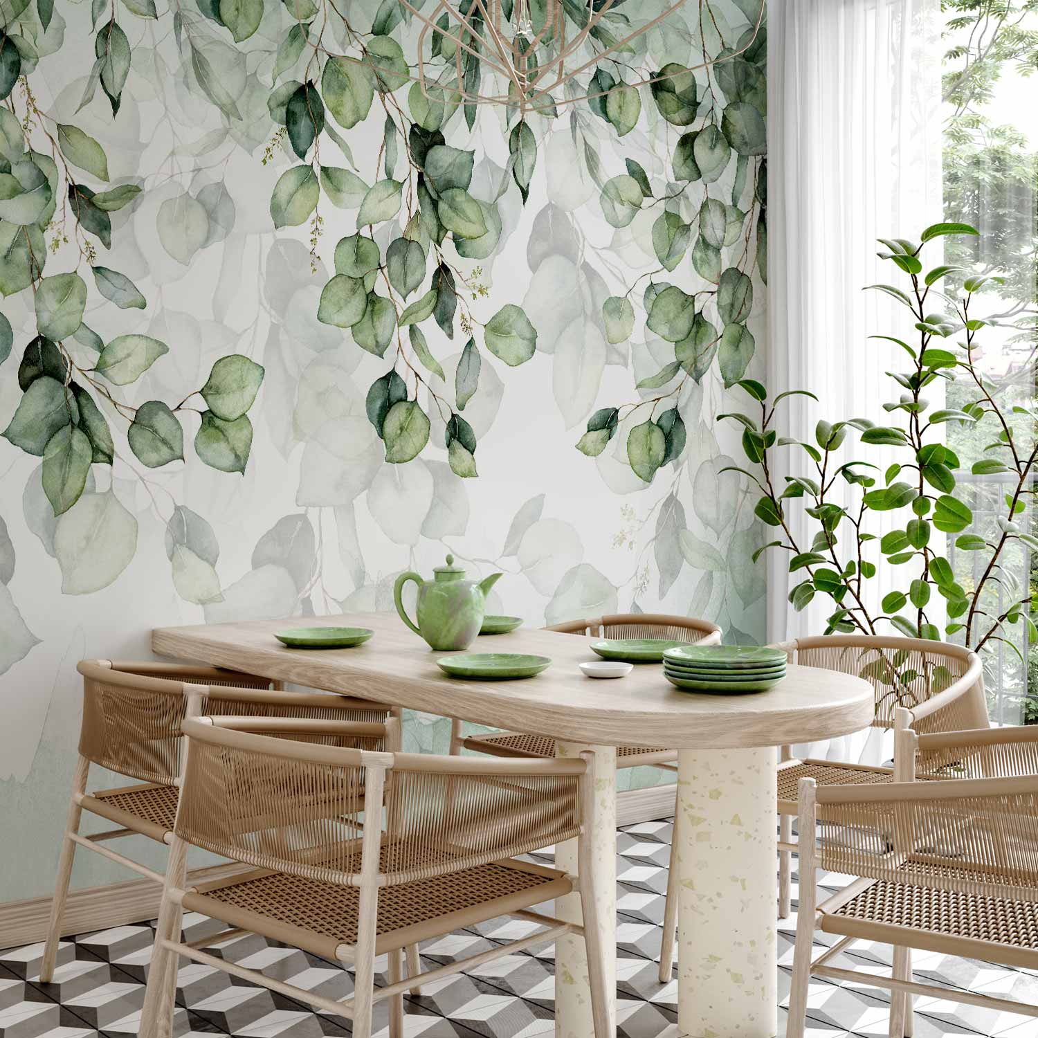 Light Green Leaves Nature Wall Mural