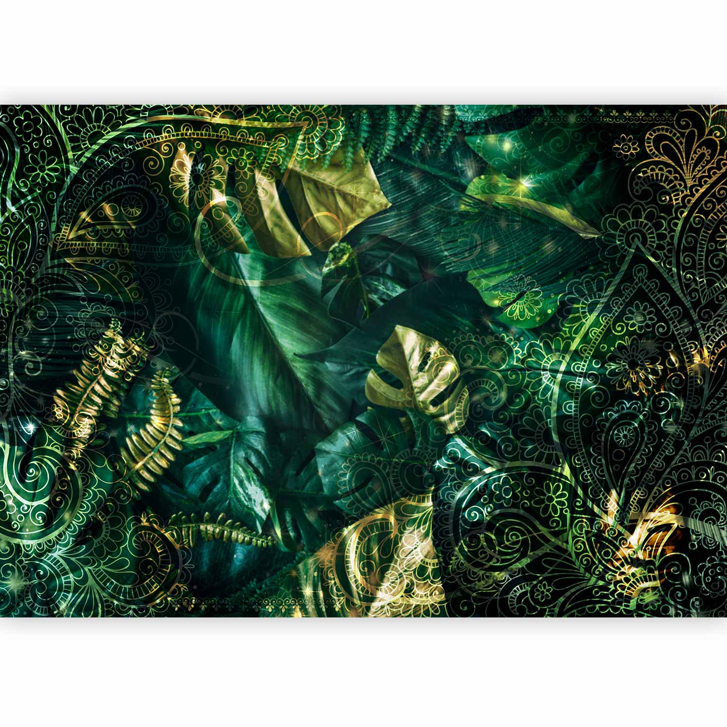 Emerald Jungle Leaves Wall Mural