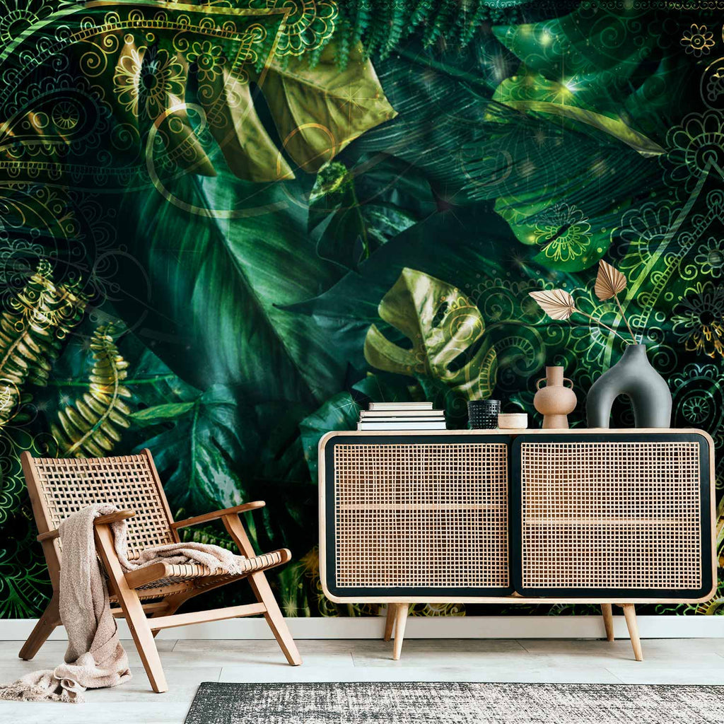 Emerald Jungle Leaves Wall Mural