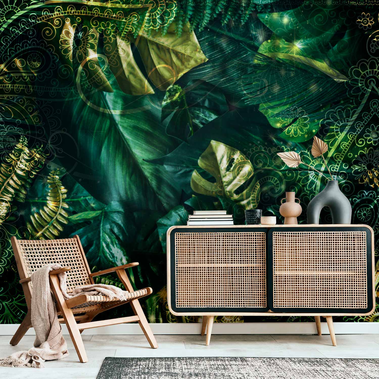 Emerald Jungle Leaves Wall Mural
