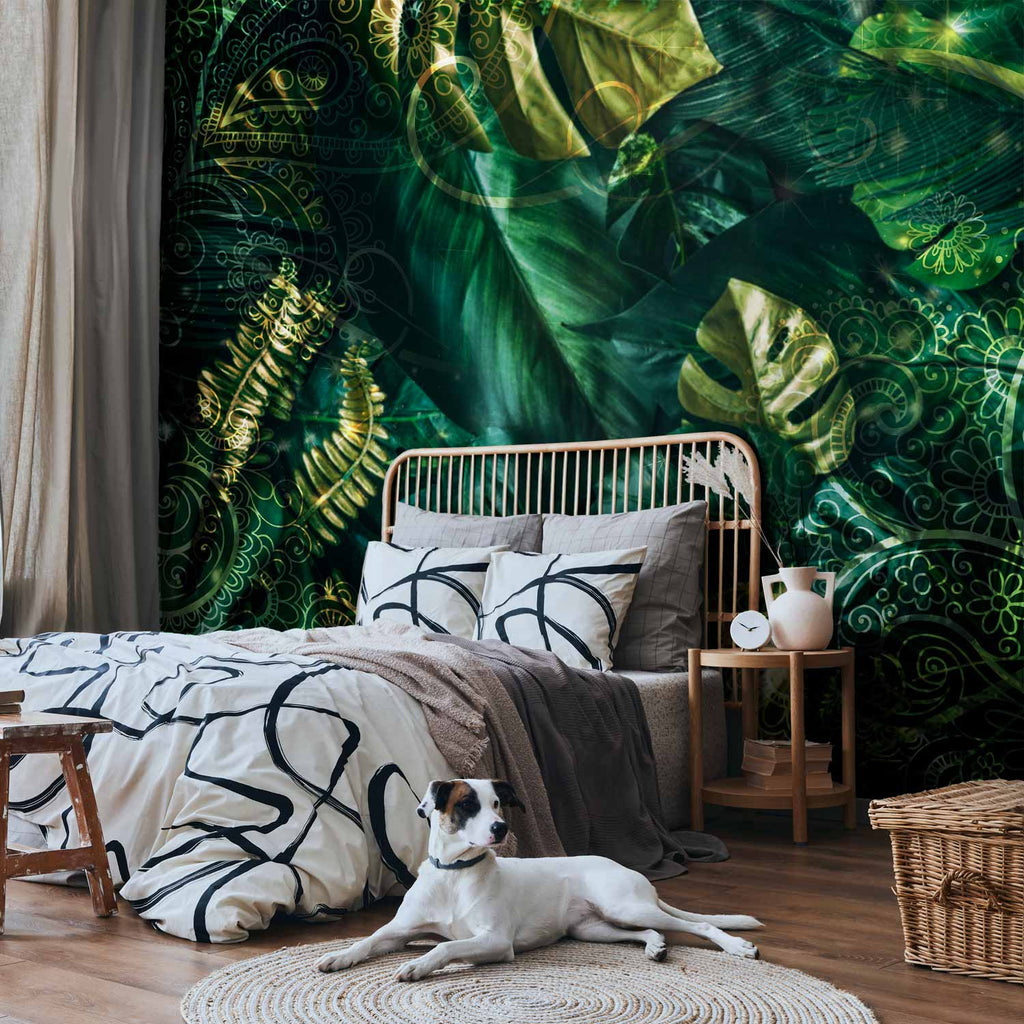 Emerald Jungle Leaves Wall Mural