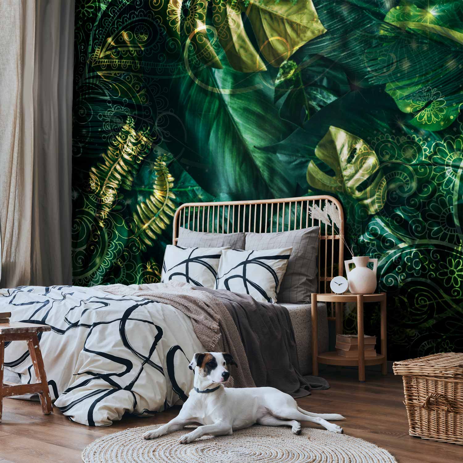 Emerald Jungle Leaves Wall Mural