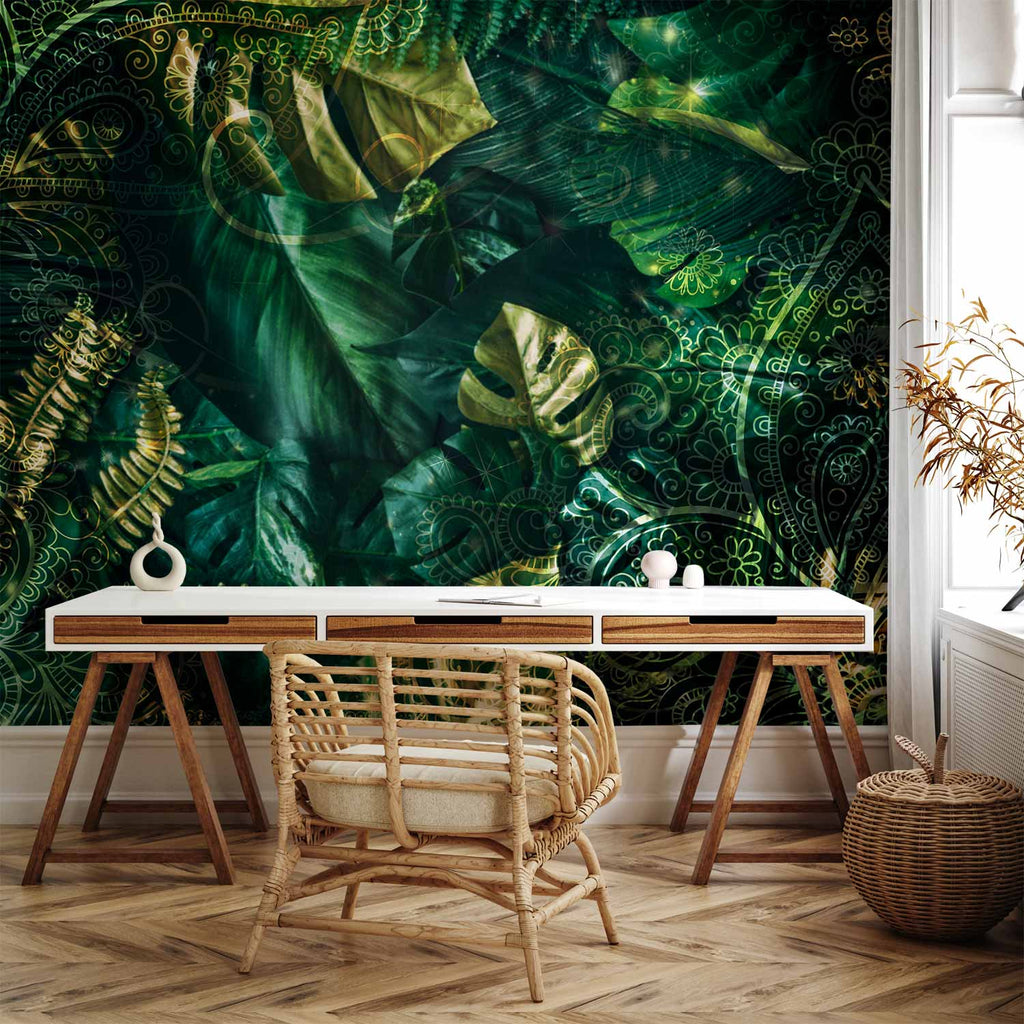 Emerald Jungle Leaves Wall Mural