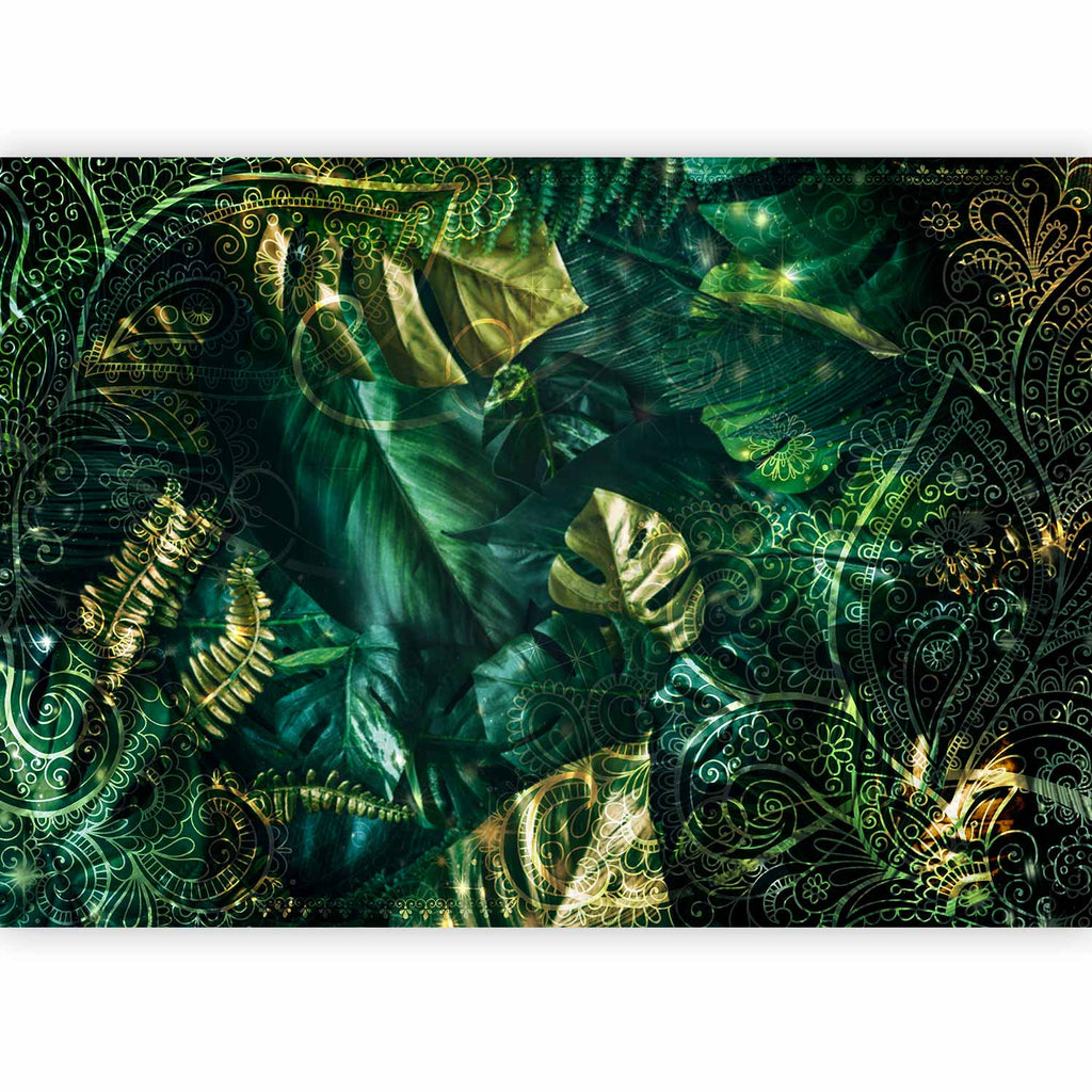 Emerald Jungle Leaves Wall Mural