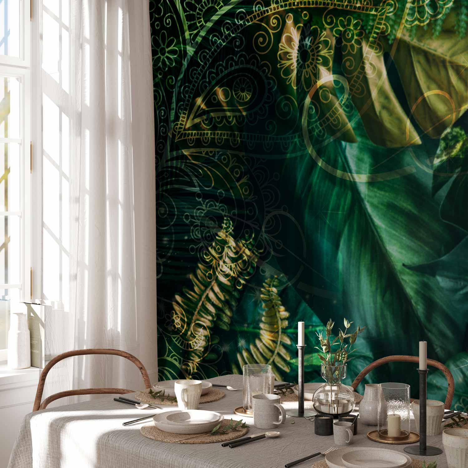 Emerald Jungle Leaves Wall Mural
