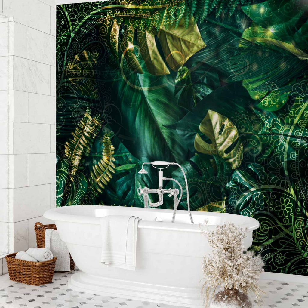 Emerald Jungle Leaves Wall Mural