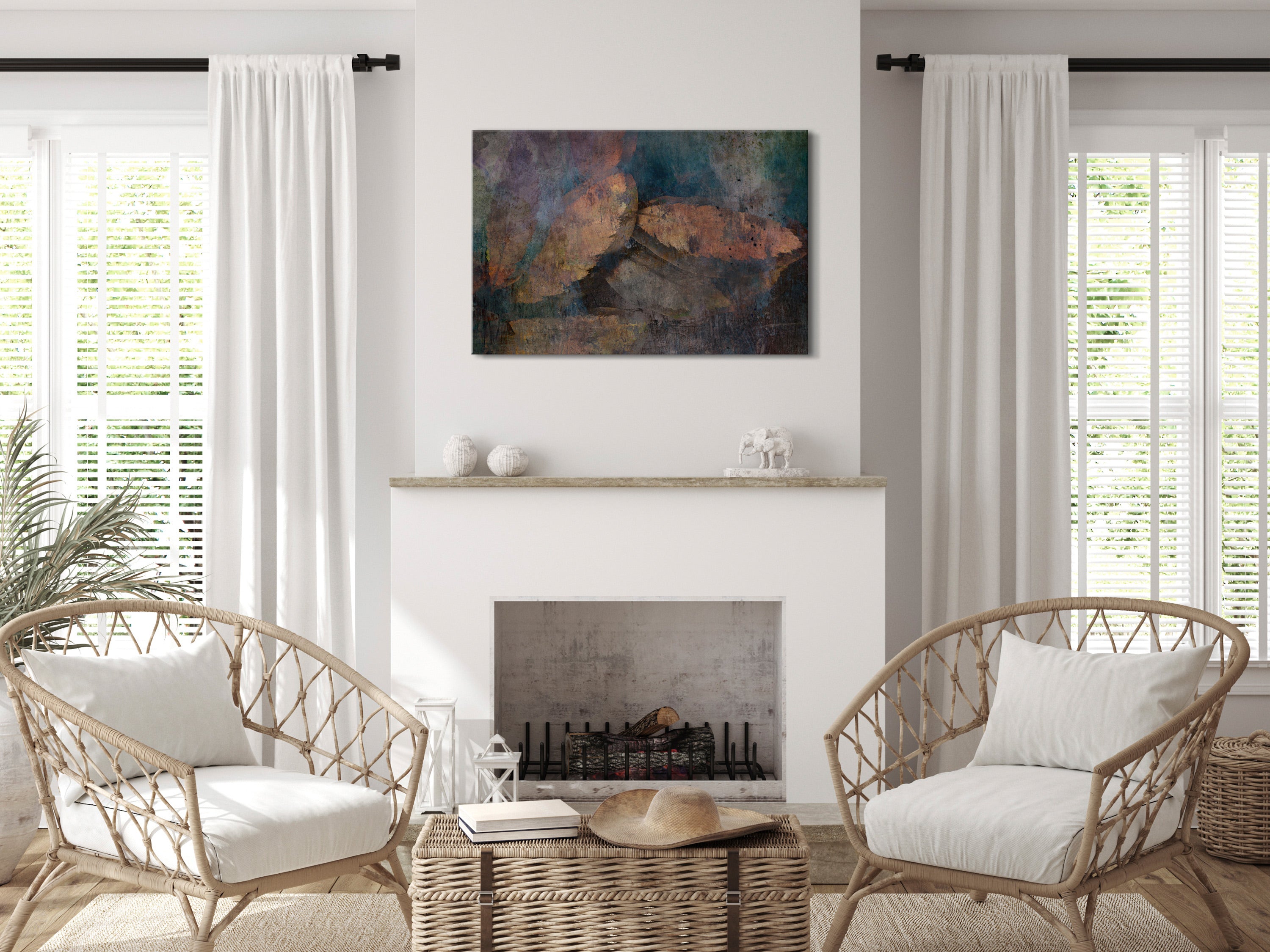 Canvas Print Copper Leaves Wide Abstract