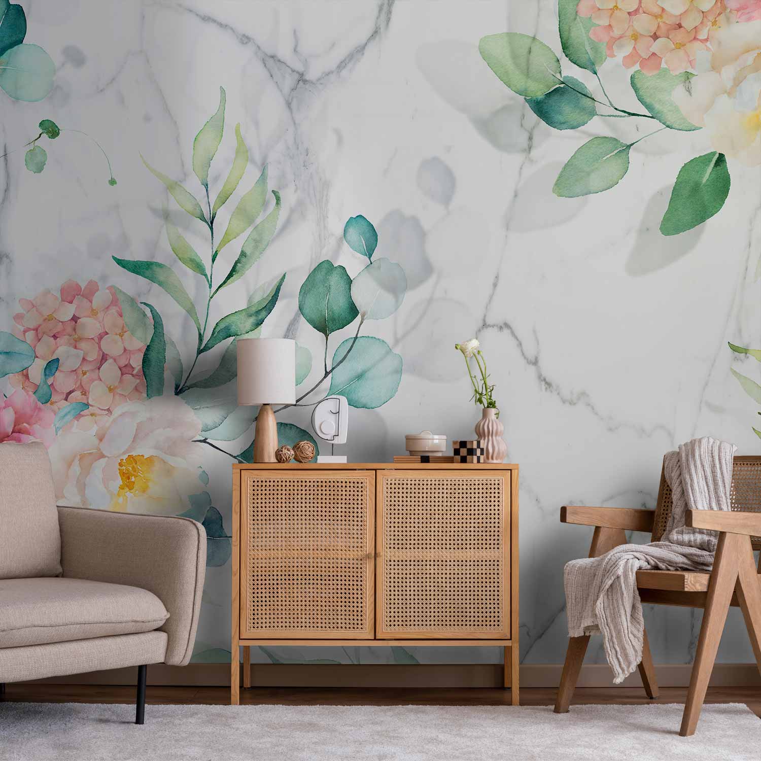 Flowery Marble Multicolor Wall Mural