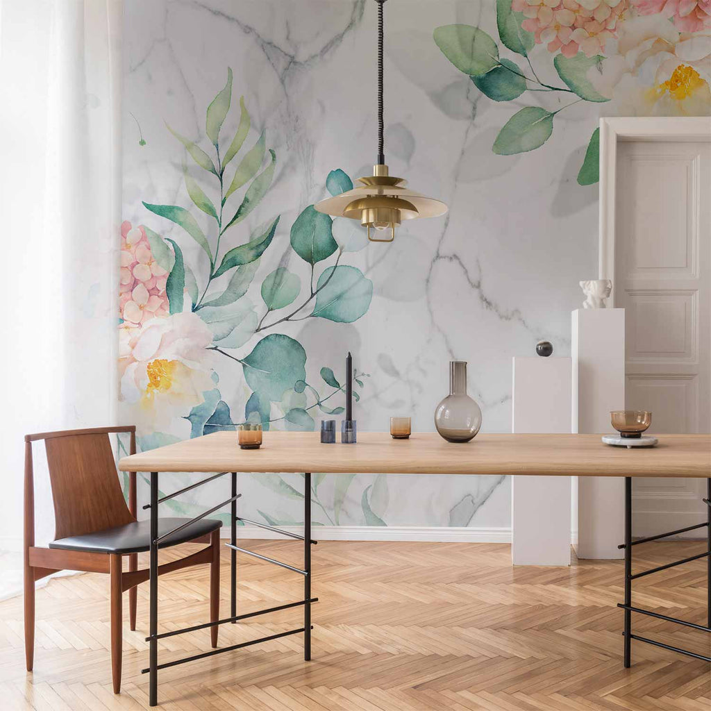 Flowery Marble Multicolor Wall Mural