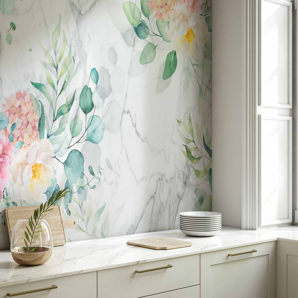 Flowery Marble Multicolor Wall Mural