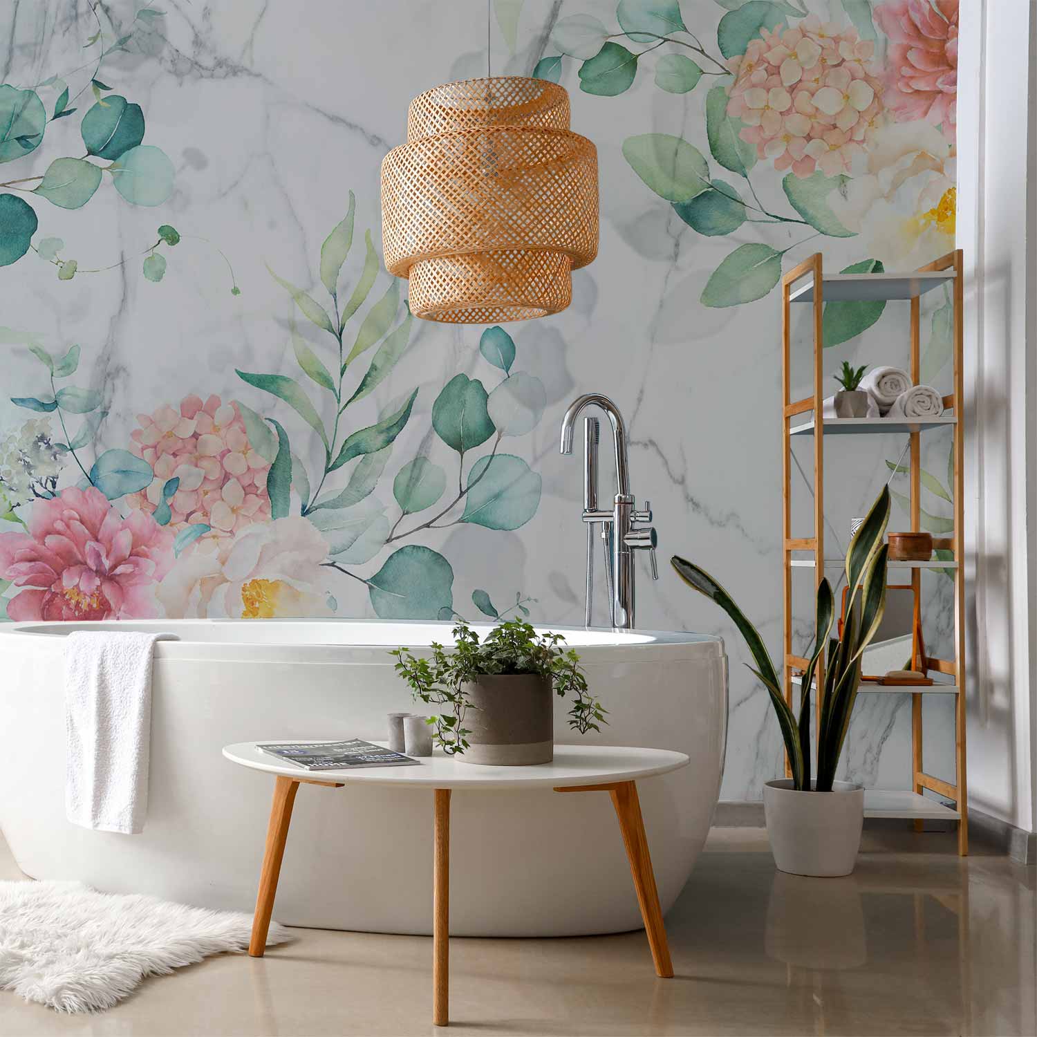 Flowery Marble Multicolor Wall Mural