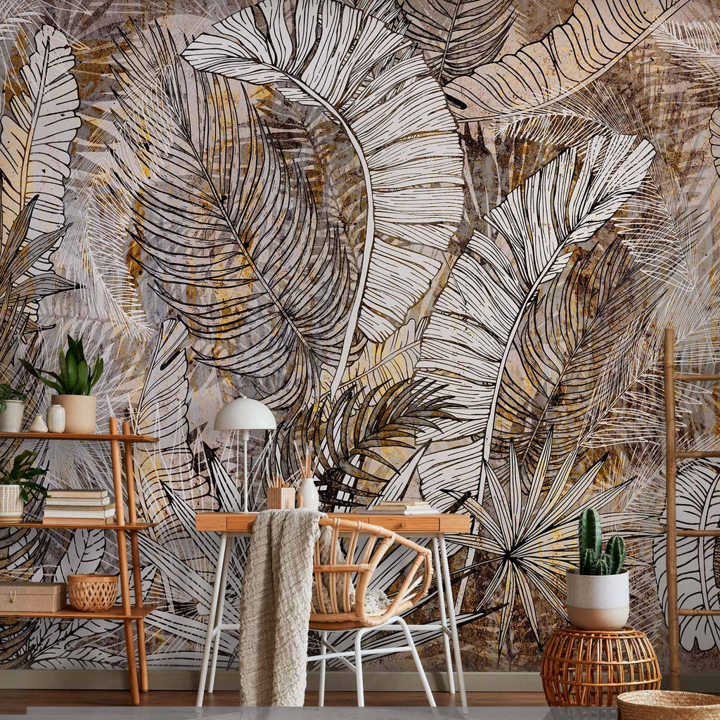 Honey Plumes Botanical Leaves Wall Mural
