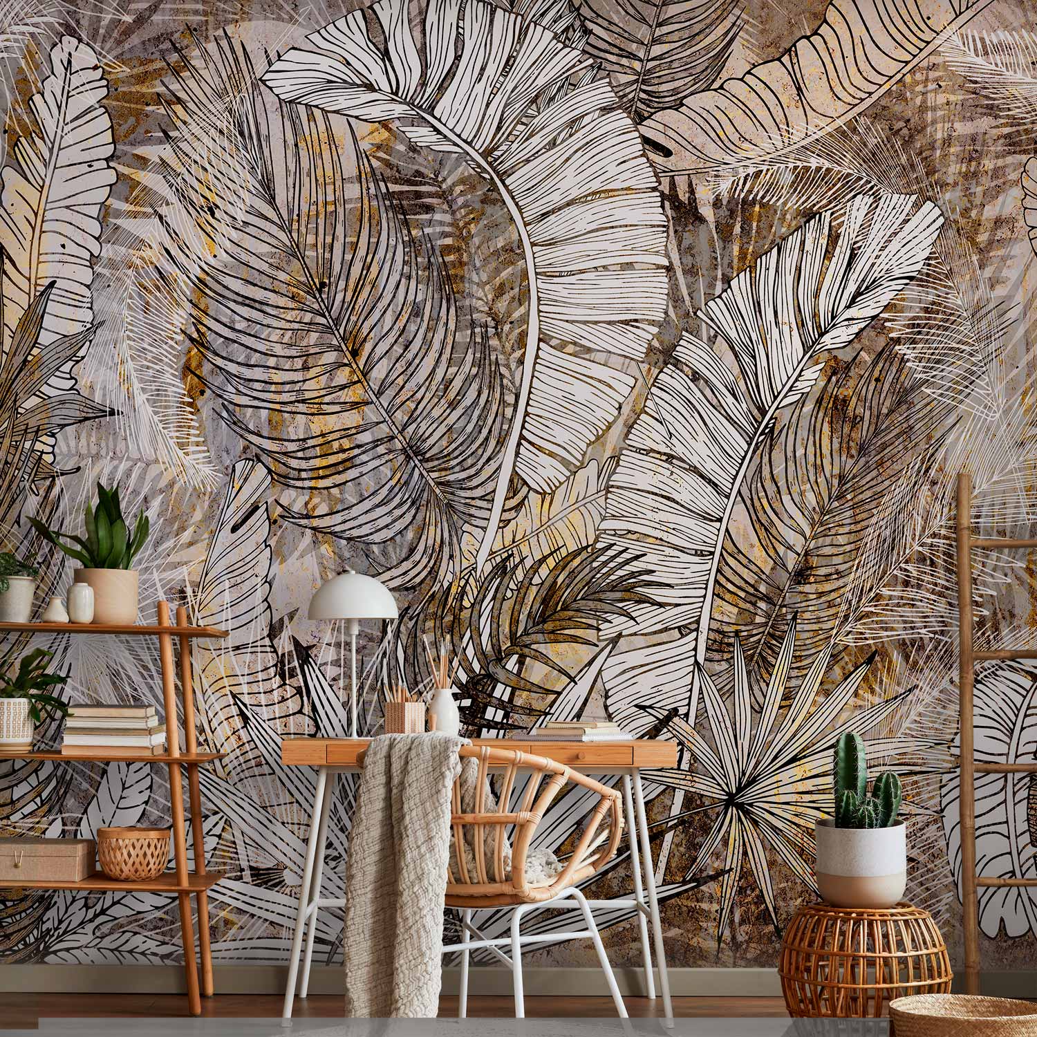 Honey Plumes Botanical Leaves Wall Mural