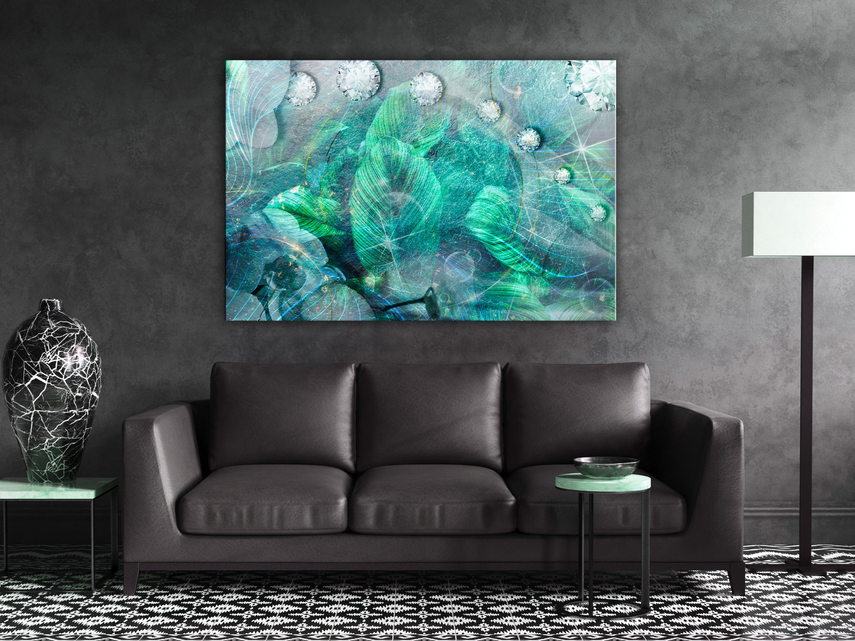 Canvas Print Turquoise Leaves (1 Part) Wide
