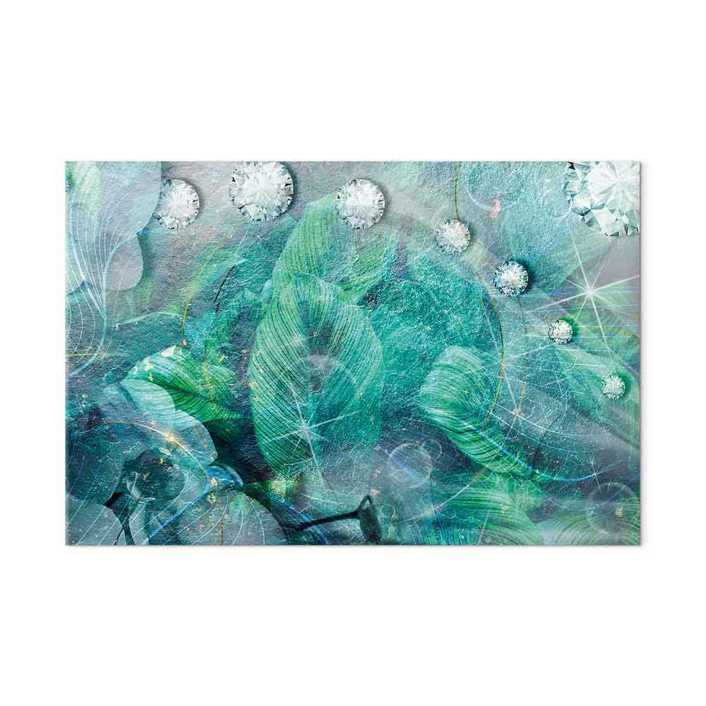 Turquoise Leaf Botanical Wide Canvas Print