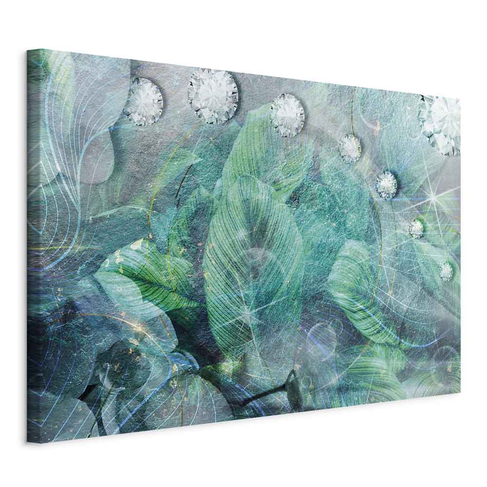 Turquoise Leaf Botanical Wide Canvas Print