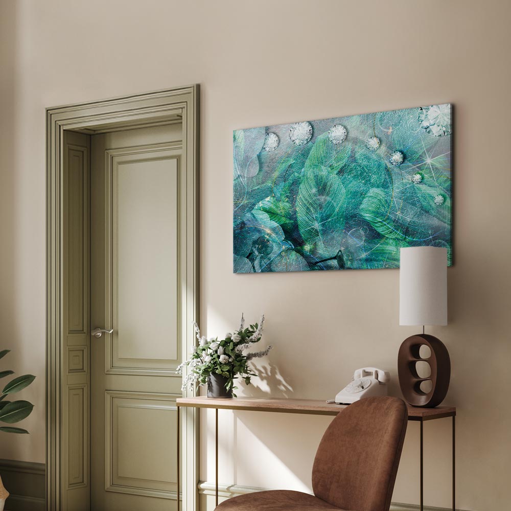 Turquoise Leaf Botanical Wide Canvas Print