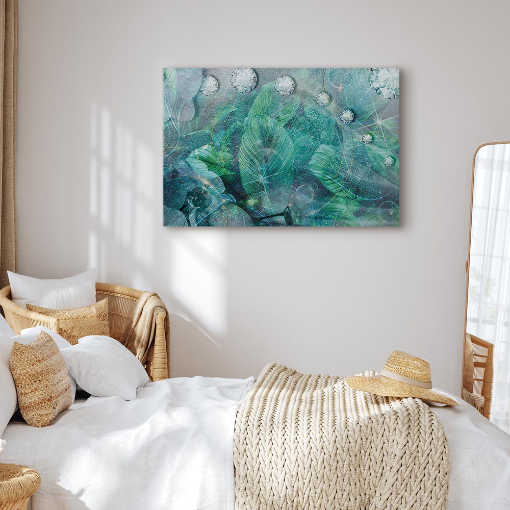 Turquoise Leaf Botanical Wide Canvas Print