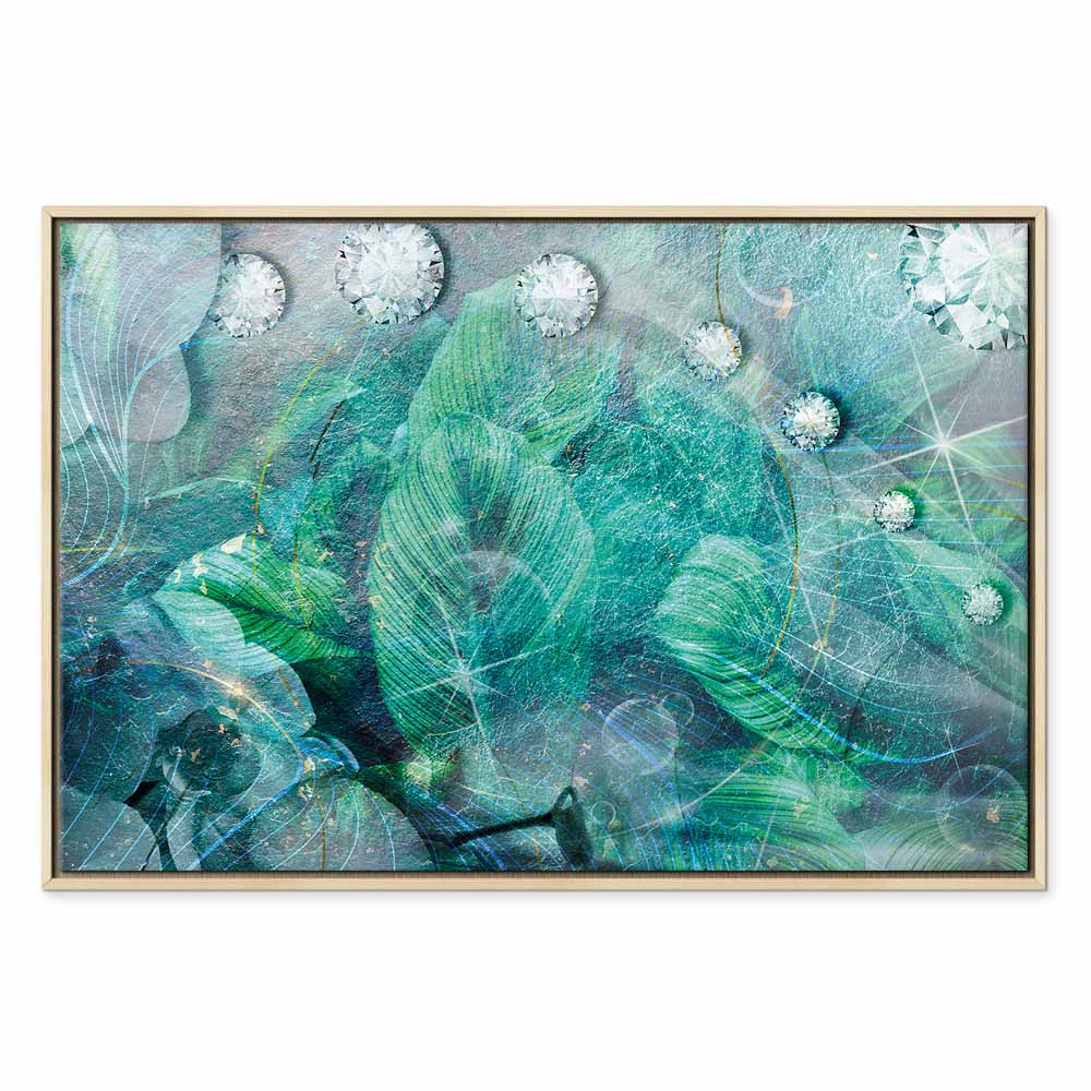 Turquoise Leaf Botanical Wide Canvas Print