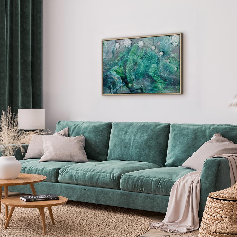 Turquoise Leaf Botanical Wide Canvas Print