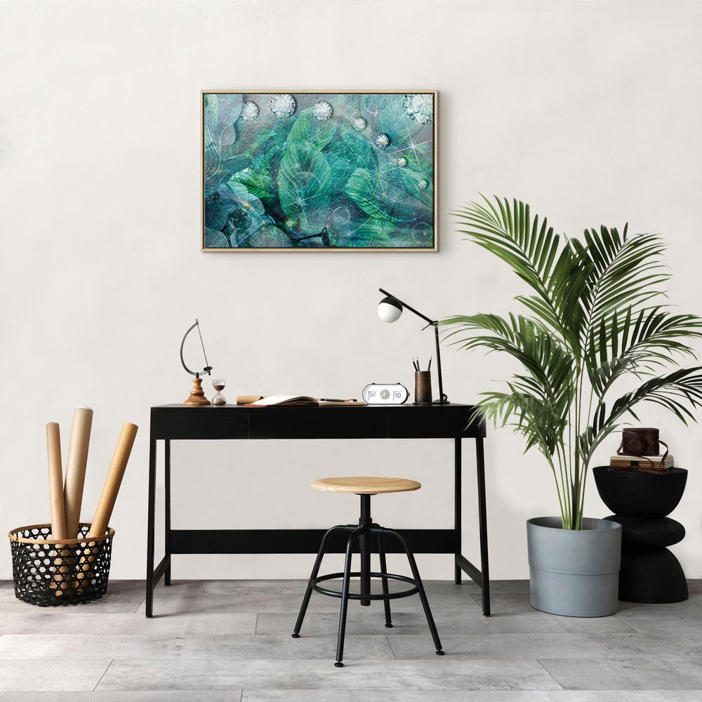 Turquoise Leaf Botanical Wide Canvas Print