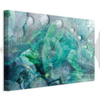 Turquoise Leaf Botanical Wide Canvas Print