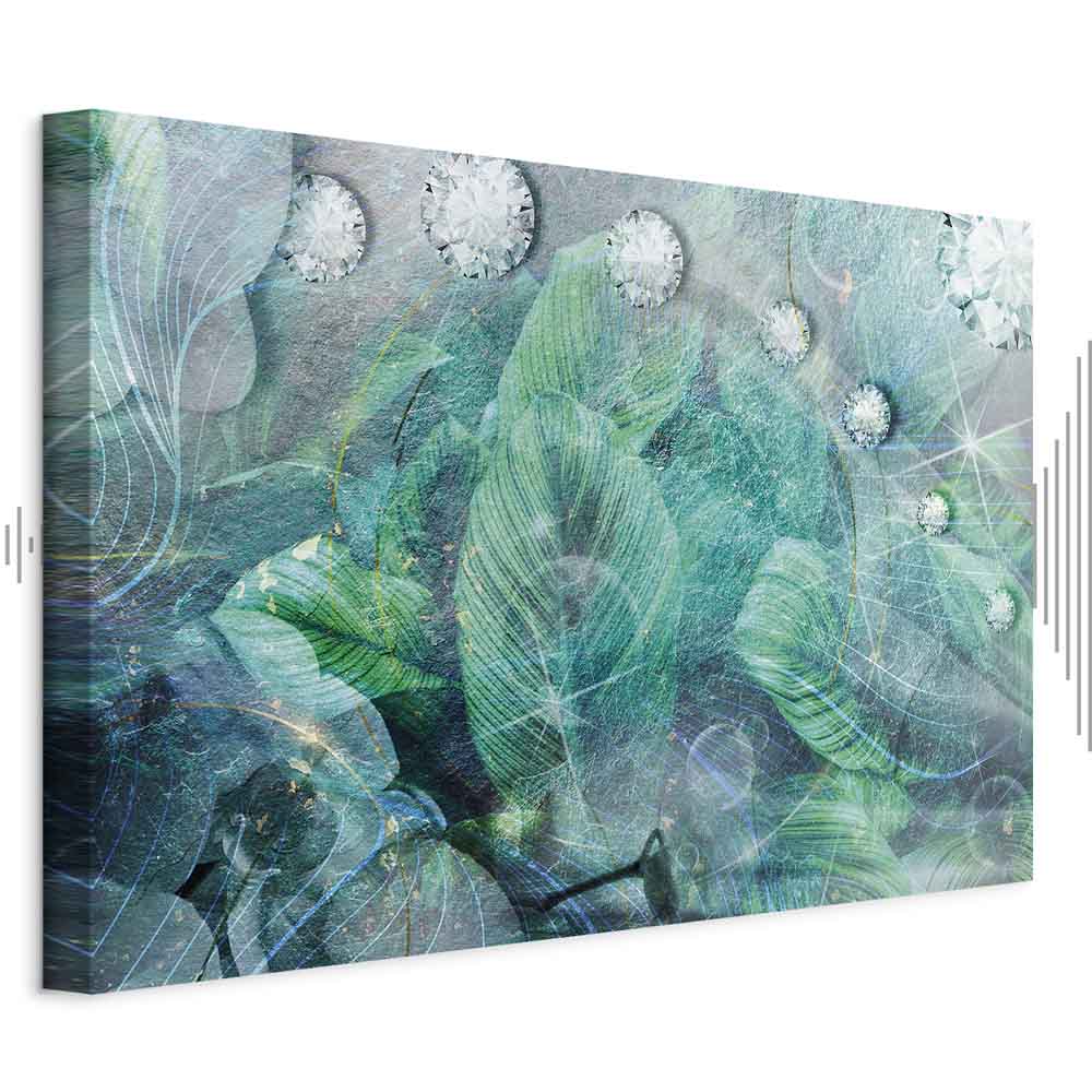 Turquoise Leaf Botanical Wide Canvas Print
