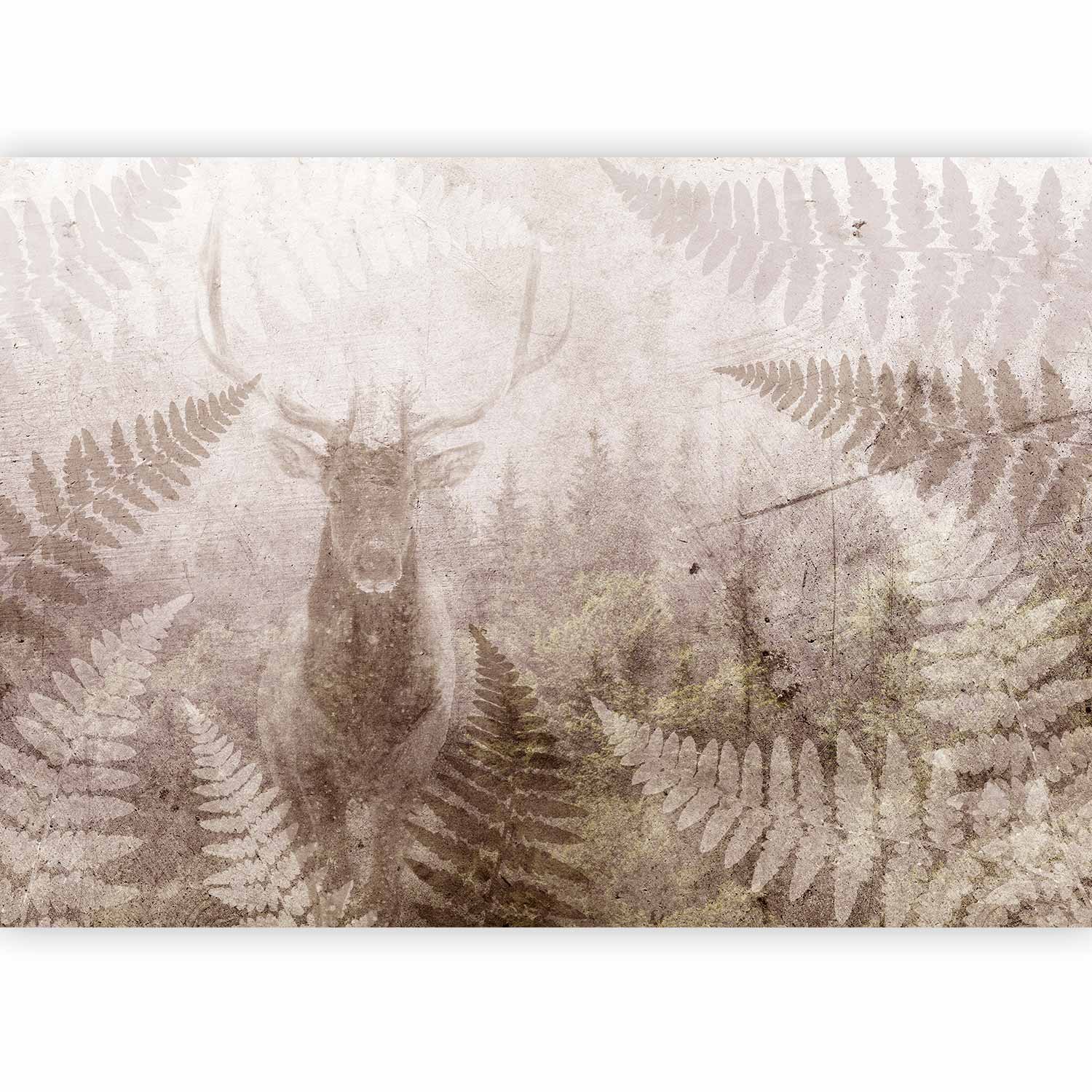 Wall Mural Forest Motif: Deer with Antlers on Concrete Pattern