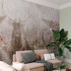 Wall Mural Forest Motif: Deer with Antlers on Concrete Pattern