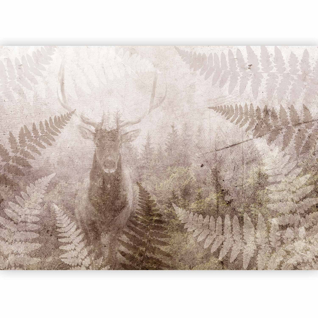 Wall Mural Forest Motif: Deer with Antlers on Concrete Pattern