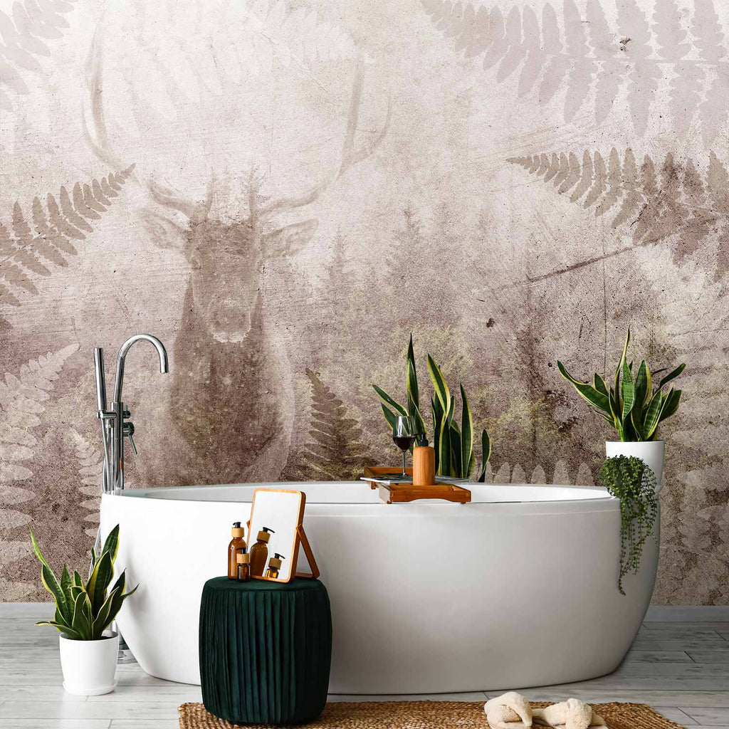 Deer in Fern Forest Concrete Wall Mural