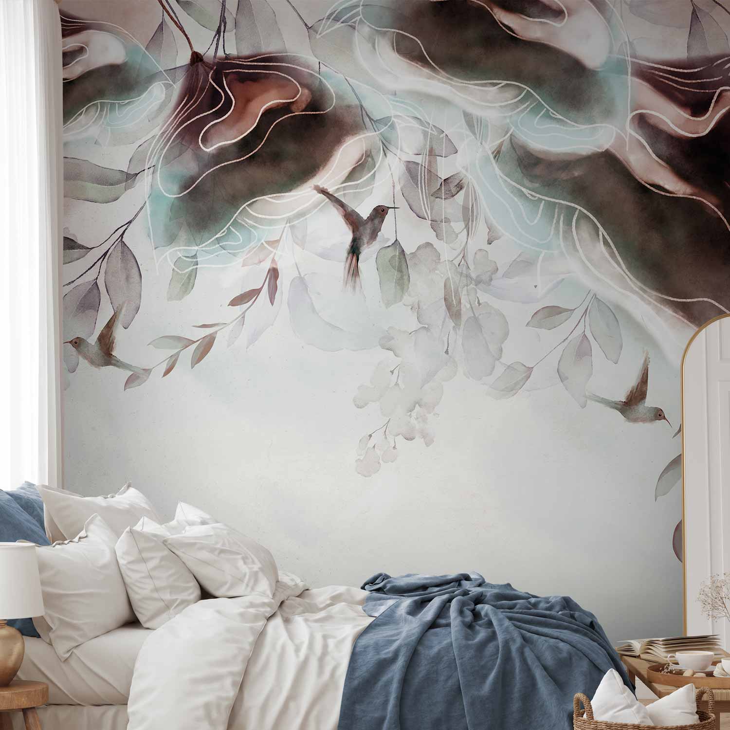 Watercolour Flowers and Birds Nature Wall Mural