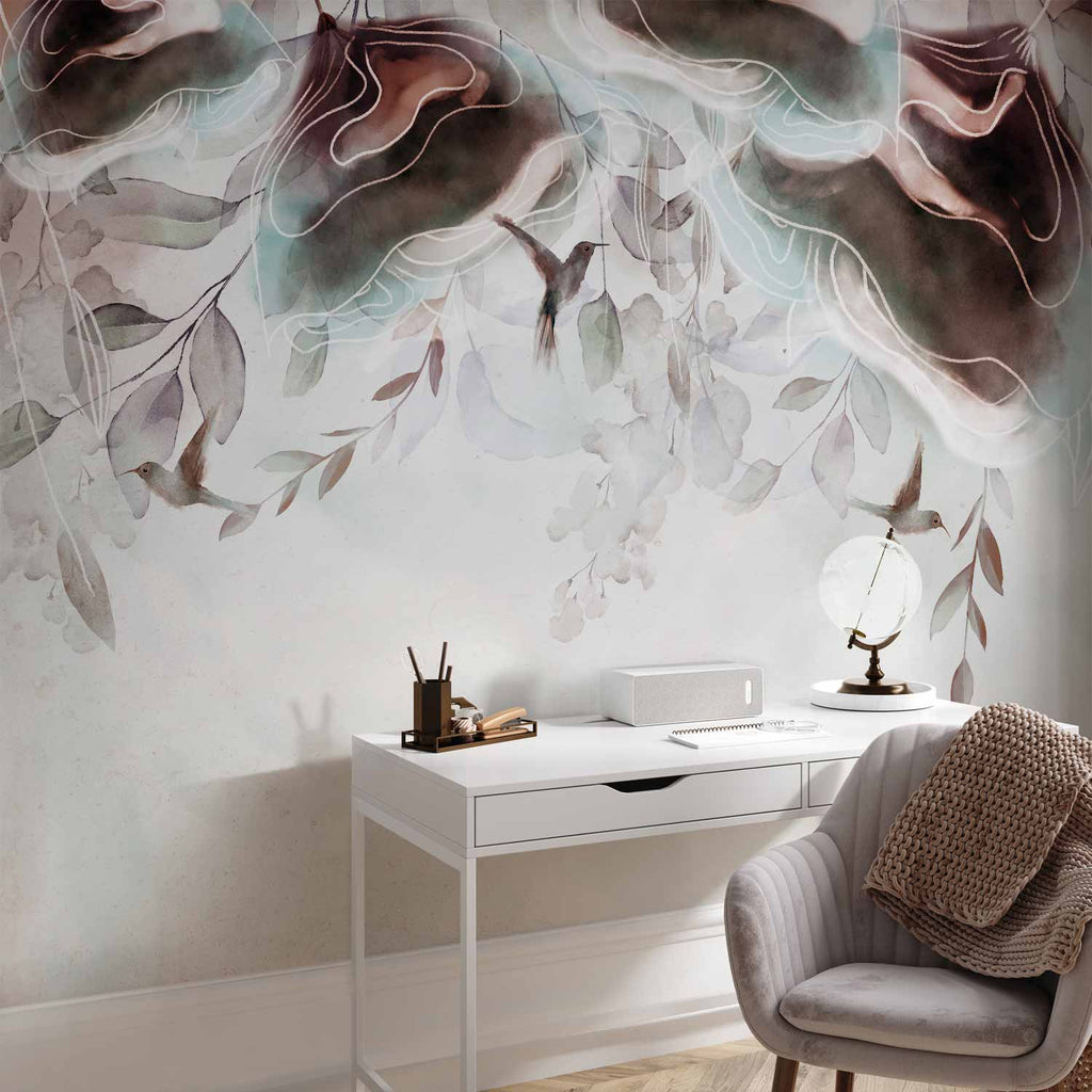 Watercolour Flowers and Birds Nature Wall Mural