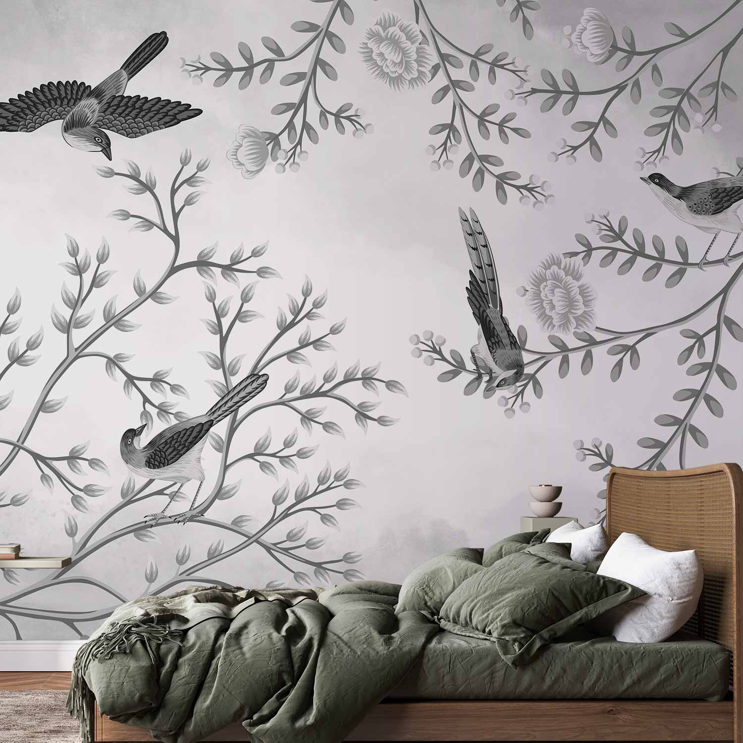 Birds and Garden Flowers Nature Wall Mural
