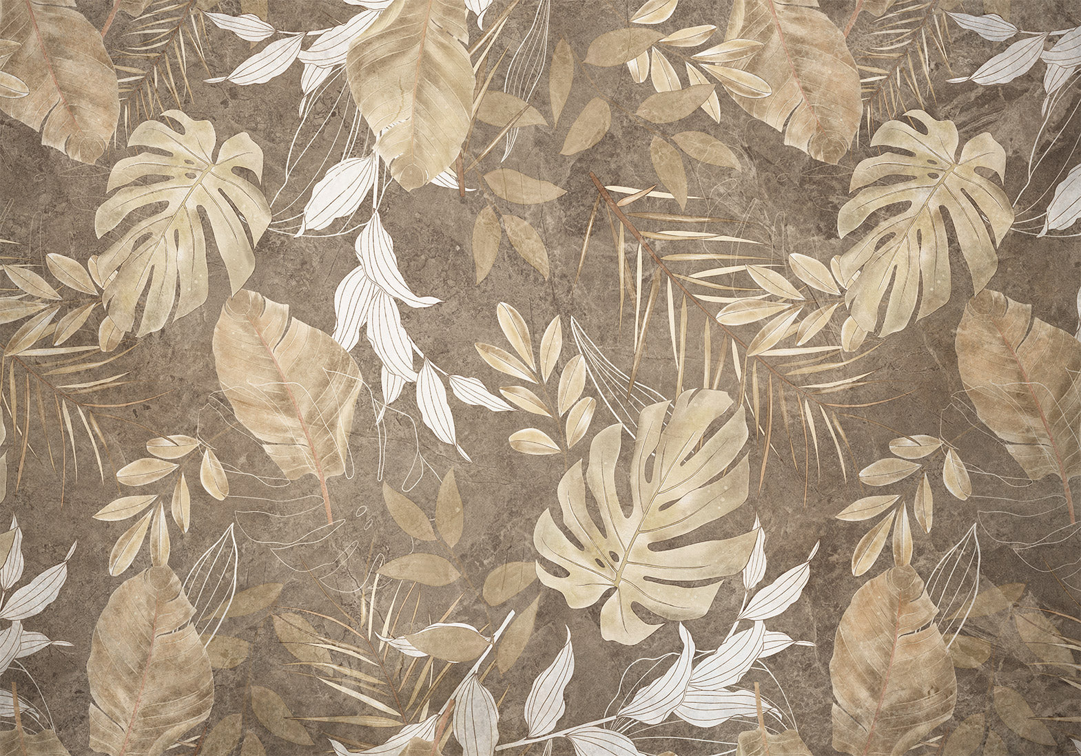 Wall Mural Exotic Postcard Leaves Beige