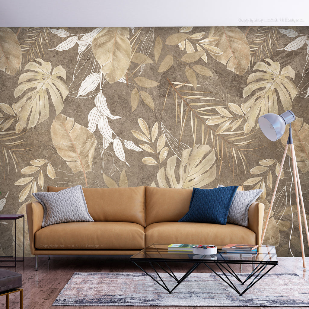 Wall Mural Exotic Postcard Leaves Beige