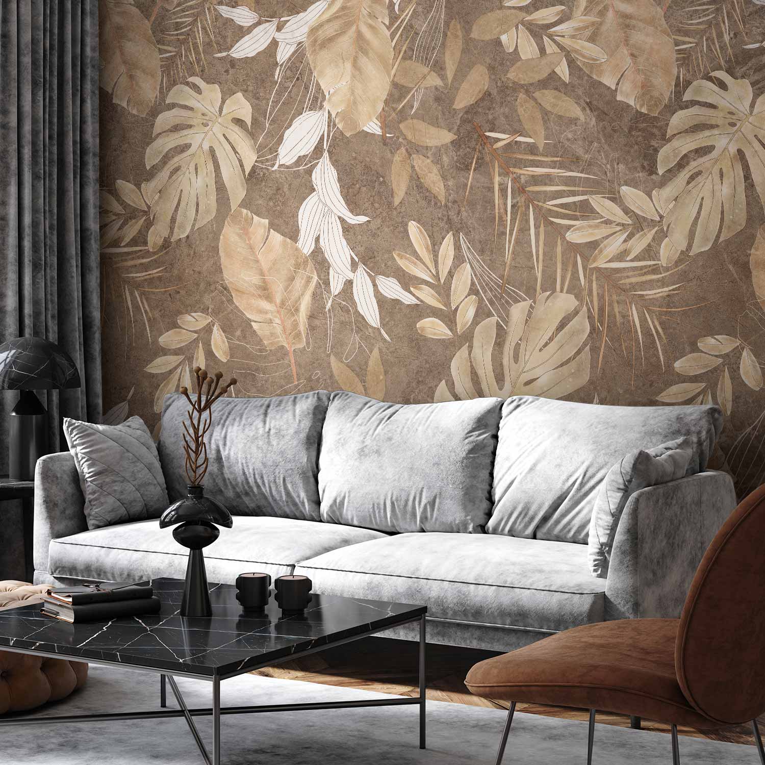 Wall Mural Exotic Postcard Leaves Beige