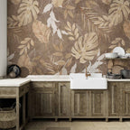 Wall Mural Exotic Postcard Leaves Beige