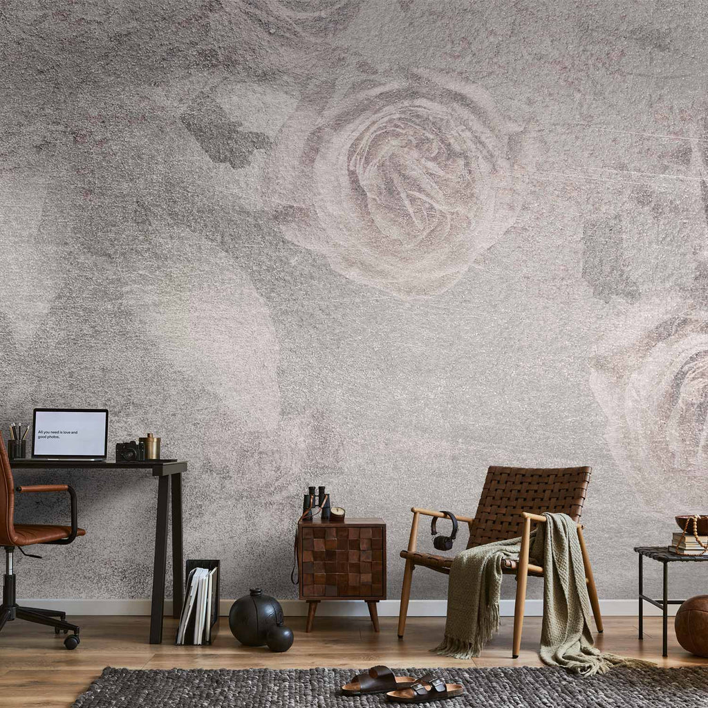 Romantic Grey Floral Abstract Wall Mural