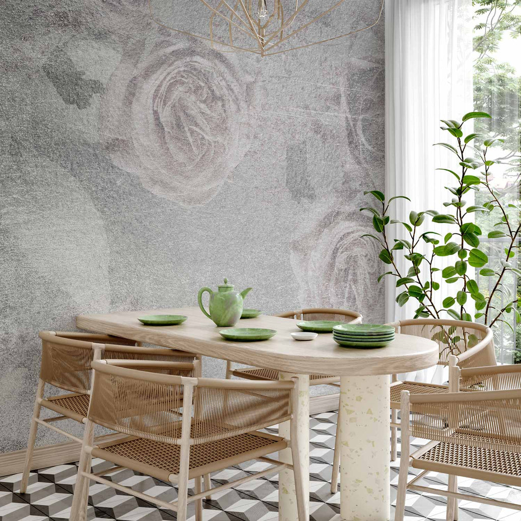 Romantic Grey Floral Abstract Wall Mural