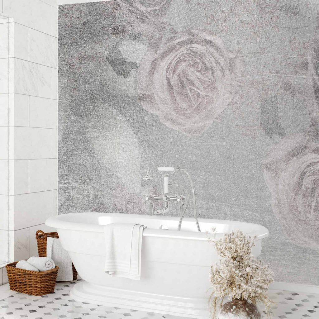 Romantic Grey Floral Abstract Wall Mural