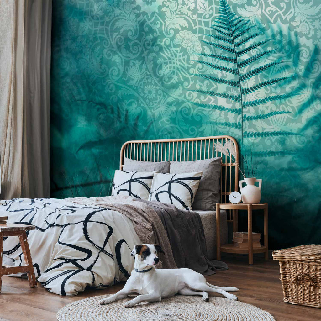 Abstract Fern Forest Turquoise Wall Mural
